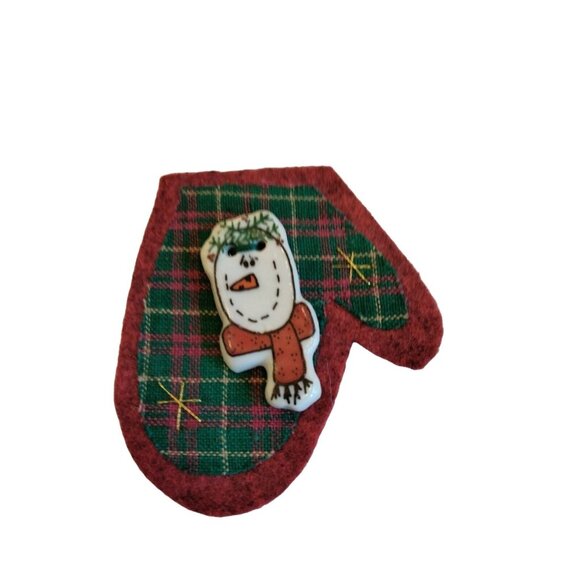 Vintage Tartan Plaid Stocking Handcrafted mitten snowman Pin Christmas Lot 2 - Picture 2 of 8